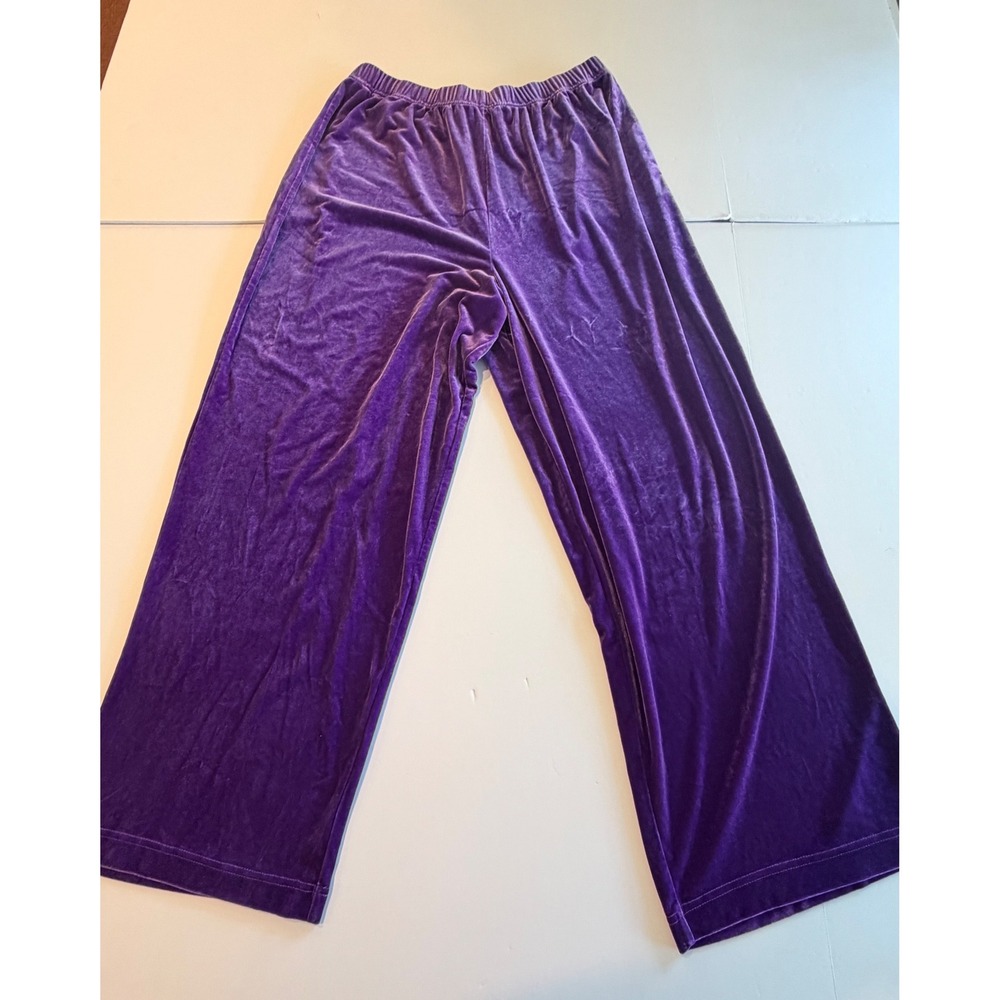 Bob Mackie Wearable Art Purple Velvet Wide Leg Pants Elastic Waist XL